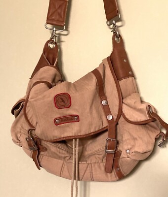 Aigle Herringbone Messenger Bag CrossBody Tan Brown