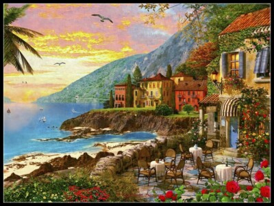 Island Sunset - DIY Chart Counted Cross Stitch Patterns Needlework DMC Color    