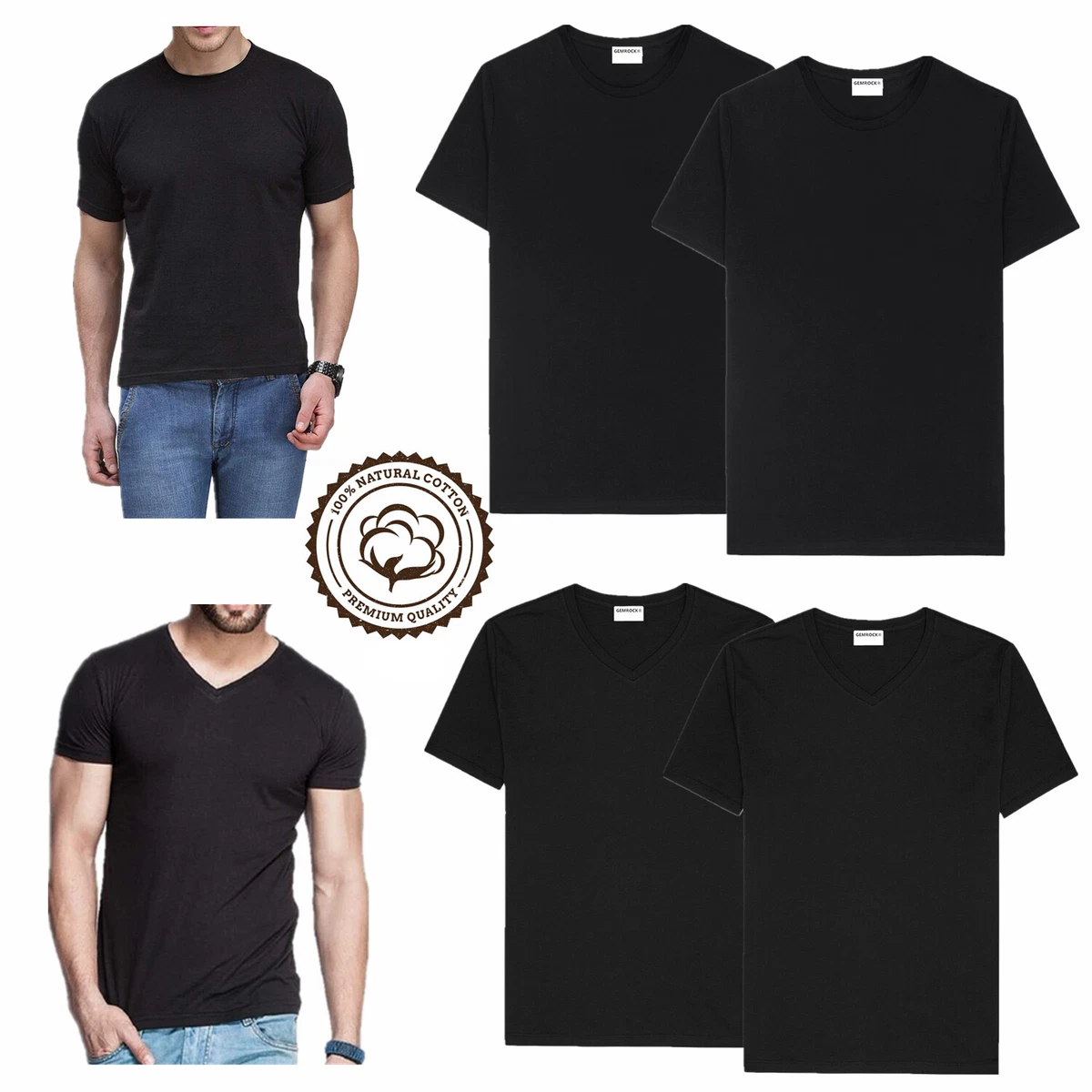 Rengør soveværelset Pekkadillo tre 3 or 6Pcs Black Men 100% Cotton Crew-Neck V-Neck Thick T-Shirt Casual Tee  S-4XL | eBay