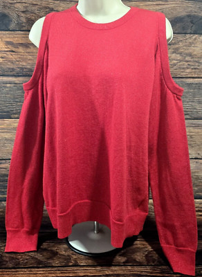 Michael Kors Pullover Sweater Cold Shoulder Romantic Red Metallic Women's L NWT