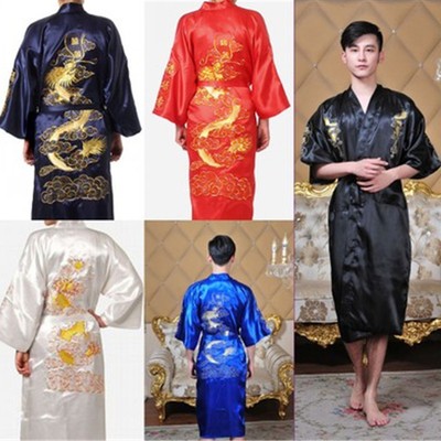 men's embroidered silk robe