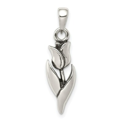 Sterling Silver Antiqued Finish Tulip Flower Charm Pendant 1.1 Inch
