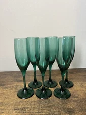 Libbey Juniper Emerald Green Champagne Flutes Wine Glasses Vintage Set Of 6