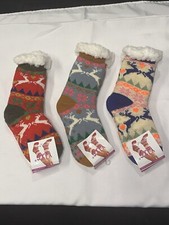 3 Pair Winter / Christmas Insulated Sherpa Fleece Lined Grip Socks size 9-11
