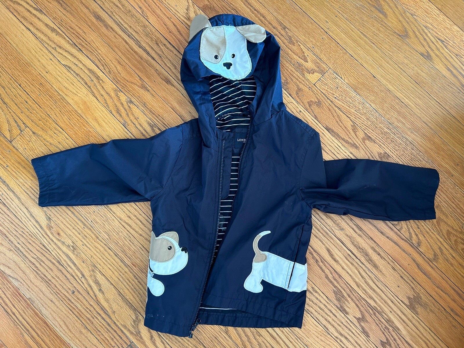 London Fog Navy Blue Kid Raincoat with Dog Design Size 4T-image
