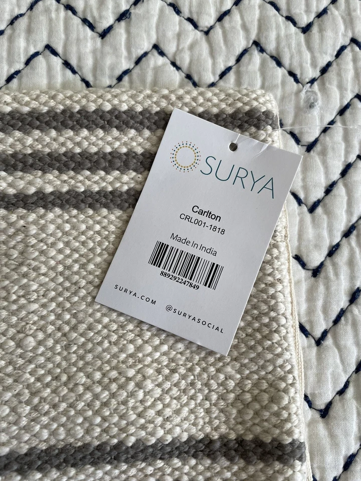 Surya Carlton  Accent Pillow Cover 18 x 18 Textured Cream W Grey Stripes Boho - Image 3 of 4