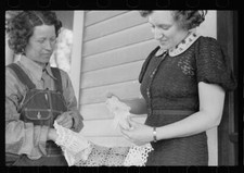 Rehabilitation borrower showing lace work she has made to home sup - Old Photo 2