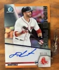 JD Martinez Auto 2020 Bowman Chrome Hidden Finds Orange Refractor.  #’d /25