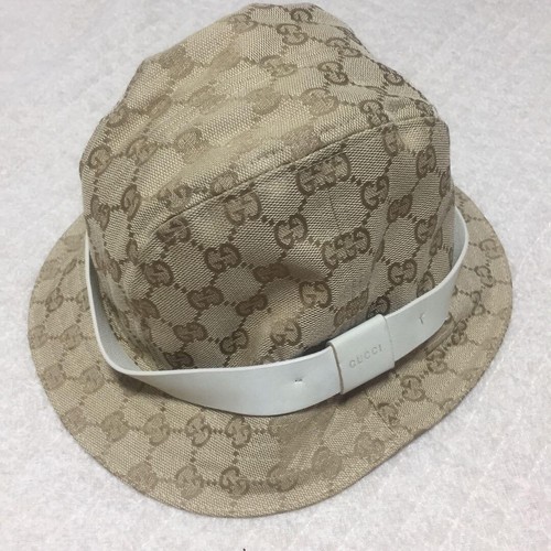GUCCI bucket hat L size GG Canvas Leather