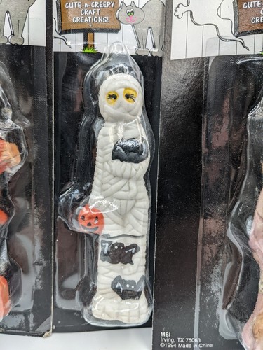 4 Vintage Cute n' Creepy Halloween Figurines Haunted House Scarecrow Mummy Witch - Picture 3 of 9