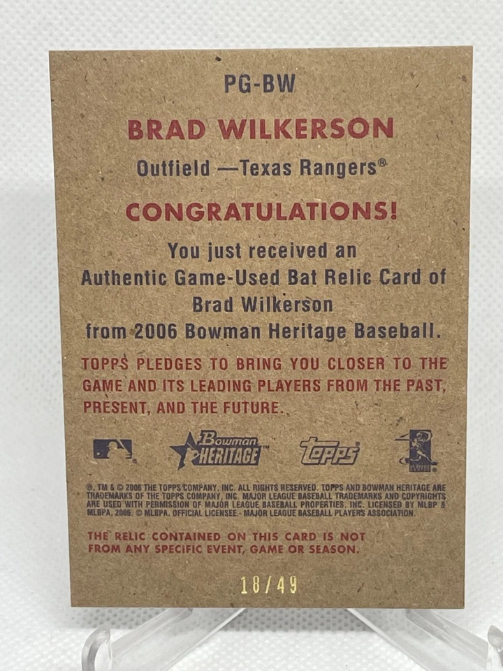 Б/у игровая бита Brad Wilkerson 2006 Bowman Heritage Pieces of Greatness /49 XebX - Изображение 2 из 2