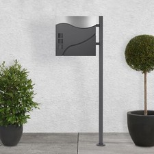 Boîte aux lettres sur pied acier argent avec compartiment et poteau anthracite