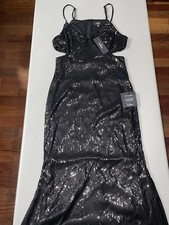 Lulus Women's Glamorous Affair Black Sequin Cutout Maxi Dress Small
