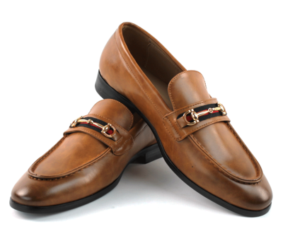 brown slip on dress shoes Men's Cognac Gold Buckle Loafers Formal By AZARMAN ons make every walk EcoChicBohemian In 2015, a photograph Color:eucalyptus