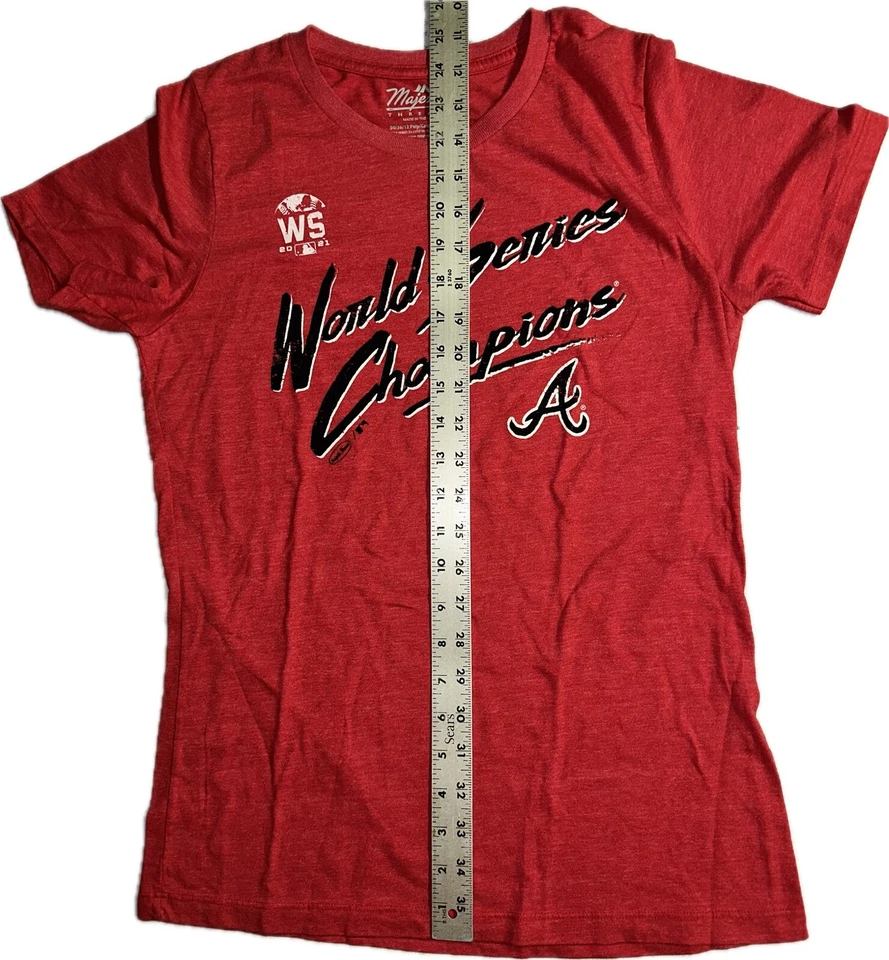 Camiseta roja campeona de la Serie Mundial Atlanta Braves para mujer talla L Majestic Threads 21’ Foto 3 de 4