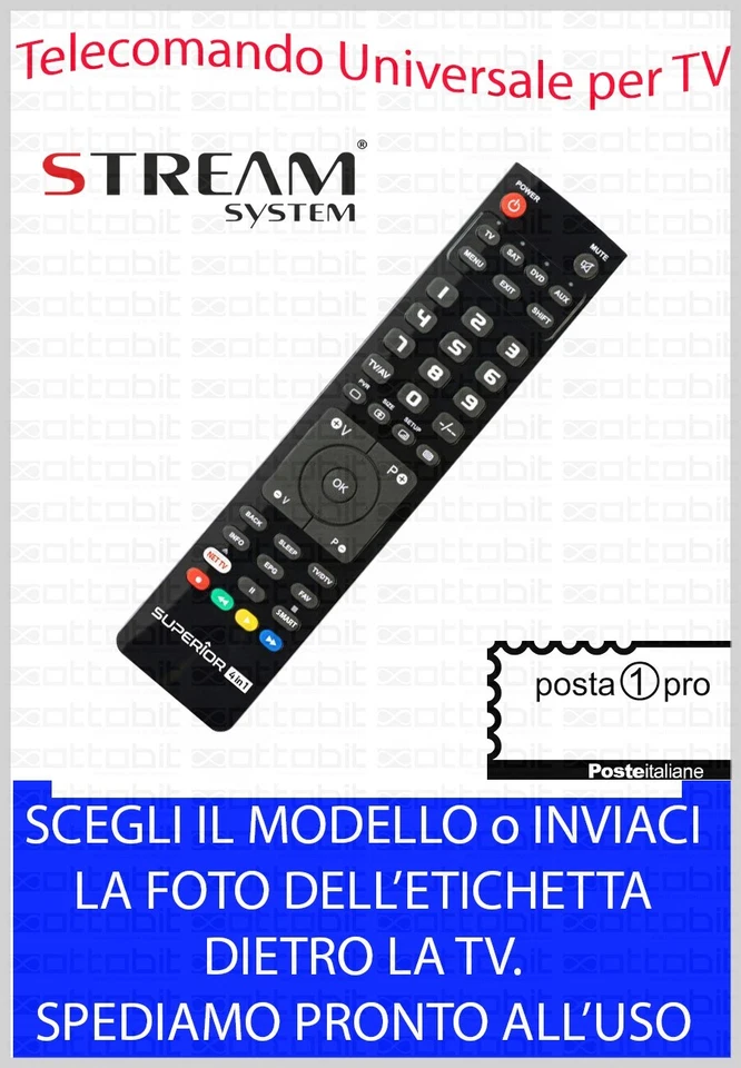 TELECOMANDO UNIVERSALE per TV STREAM SYSTEM SCEGLI MODELLO