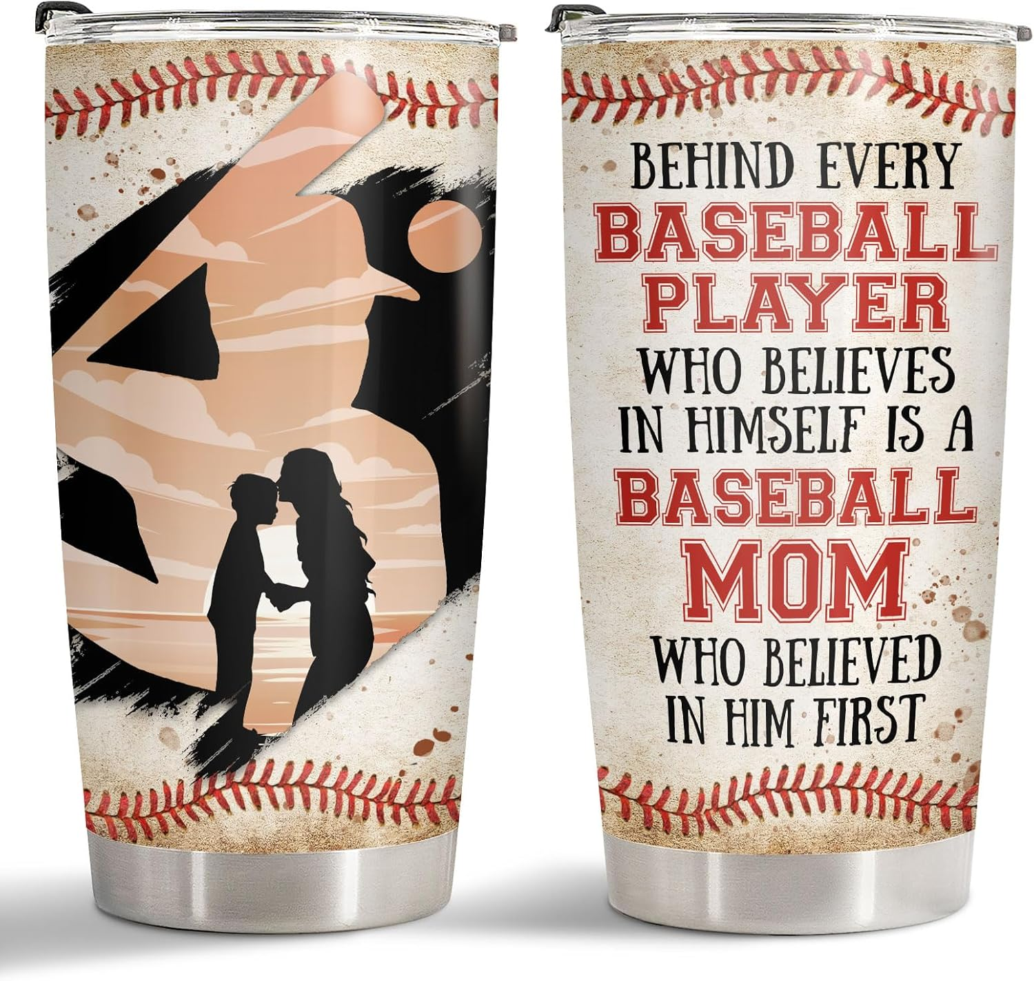 Christmas Gifts for Mom, Baseball Mom Tumbler with Lid 20Oz Stainless Steel, Bas