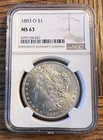 1883-O Morgan Silver Dollar $1 New Orleans NGC MS63 Cert#6791 154-021