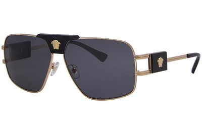Versace VE2251 100287 Sunglasses Gold/Black/Dark Grey Lenses Pillow Shape 63mm