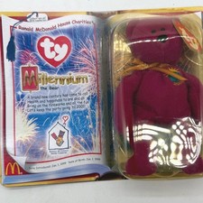 Ty Teenie Beanie Babies Millennium the Bear McDonald's RMHC 1999 Sealed Magenta