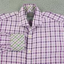 Thomas Dean Shirt Mens Large Purple Gingham Long Sleeve Button Front Pima Cotton