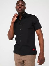 Hugo Boss Men's Black Ebor Relaxed Fit ButtonUp Short Shirt Size Medium