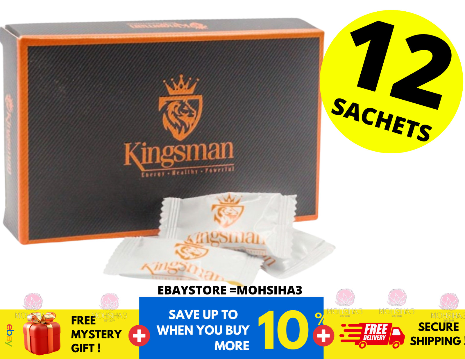 1 x Suplemento de caramelo Kingsman para hombre Energy 12 piezas/caja
