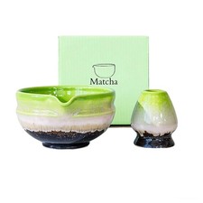 AVIANA Matcha Bowl Set Ceramic Chawan Taupe Matte Hand Glazed Tea Kit