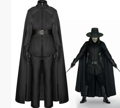 Movie V Vendetta Cosplay Costumes Swordsman Black Uniform Cloak Halloween Prop