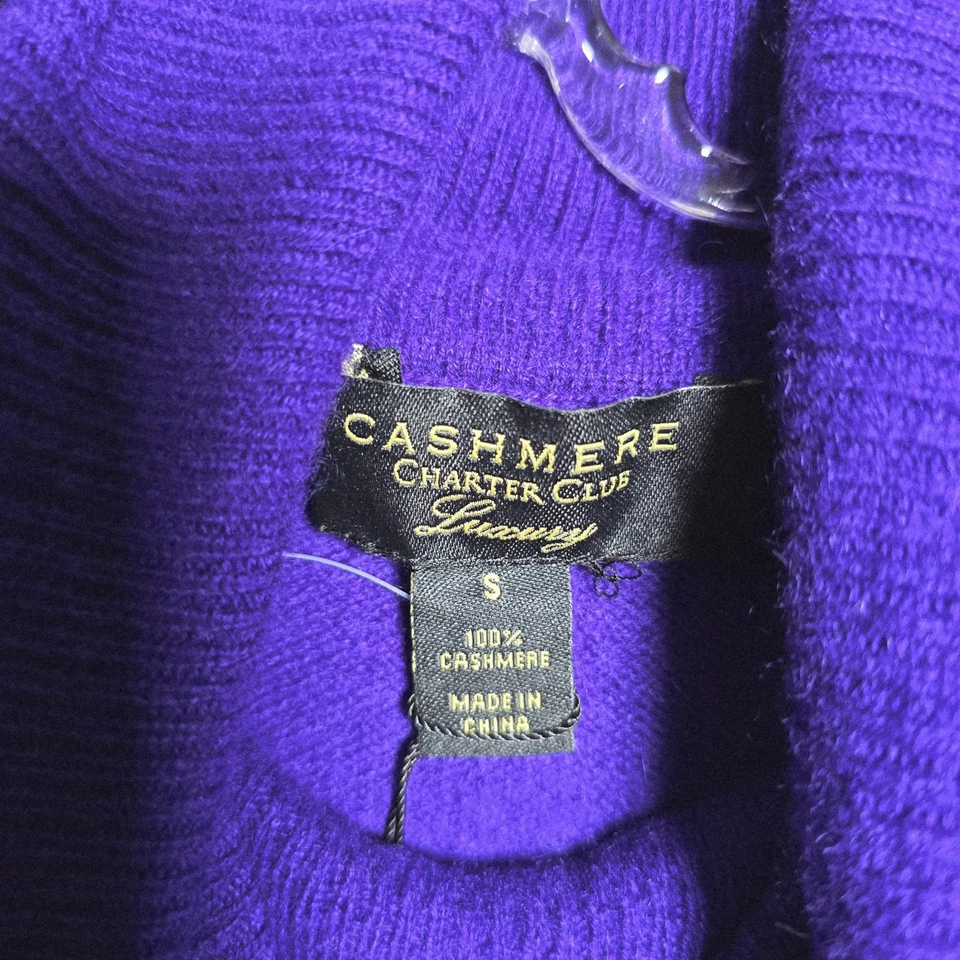 Suéter Cashmere Charter Club Talla S Academia Cuello Alto Lujo Dinero Púrpura Foto 3 de 4