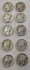 Mercury Dimes Lot Of 10 90% Silver 1 Face 1920 - 1929 Various Dates & Mints #30