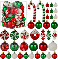 Christmas Tree Ornaments, Green Red White Christmas Ball Ornaments Set of 60 Pac