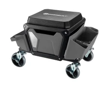 Powerbuilt Rolling Work Seat Brake Stool with 4-inch Rubber Lockable Wheels, ...
