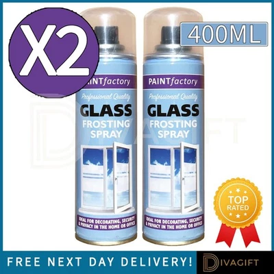 PAINT FACTORY 2 x GLASS FROSTING SPRAY 400ML AEROSOL WINDOW PRIVACY FOR DECORATIVE FROSTED NEW