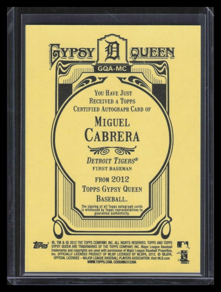 2012 Topps Gypsy Queen Autographs MC Miguel Cabrera Auto - Image 2 of 2