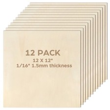 12 Pack Basswood Sheets for Craft 12 X 12 X 1/16 Inch 1.5mm Thick Plywood Sheets