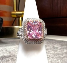 Pink gemstone .925 sterling silver size 6 ring cocktail ring CZ accents