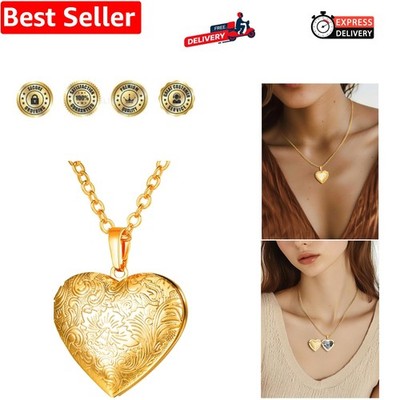 Personalisierte Herz Medaillon Halskette für Frauen, Edelstahl Foto Medaillon Pe...