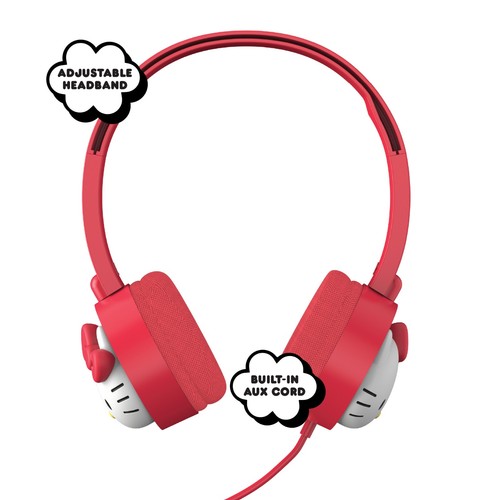 Hello Kitty Wired Headphones with Built-in Aux Cord, Adjustable Headband & Squis - Picture 2 of 3
