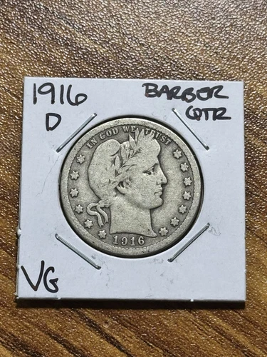 1916 D Barber Silver Quarter VG Very Good Condition U.S. 25c Coin (Raw13724)