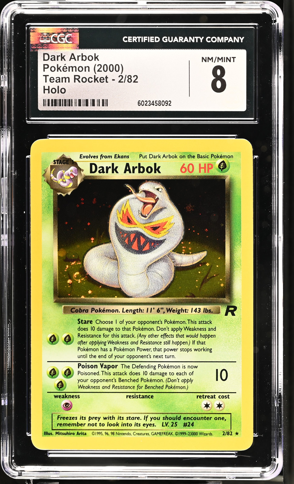 CGC 8 Dark Arbok SWIRL 2000 Team Rocket 2/82 Holo Pokemon Card psa