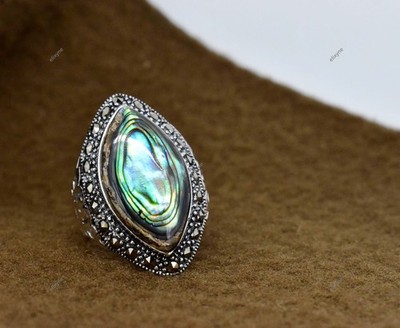 925 Sterlingsilber natürliche Muschel Nieten Ring für Unisex 10 GM US 6,5