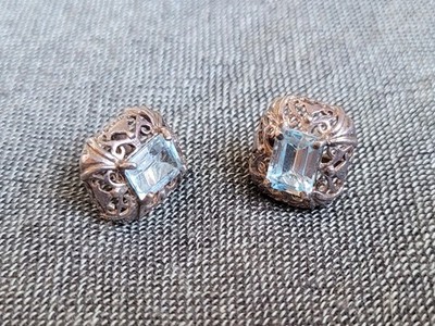 uralte 925er Silberohrstecker - Aquamarin, Art Deco, Jugendstil, Nachlass, Retro