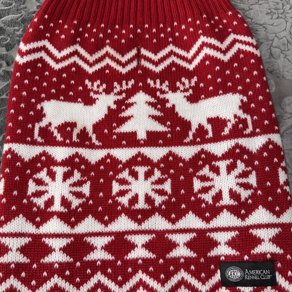 American Kennel Club, Red & White Nordic Print Xmas Cable Knit Dog Sweater Sz L - Image 4 of 4