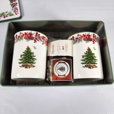 Spode Christmas Tree 5-Piece Tin Set with 2 Mugs, 2 Coasters, 1 Tin