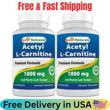 Best Naturals Acetyl L-Carnitine 1000mg Capsule, 60 Count cellular energ- Pack 2