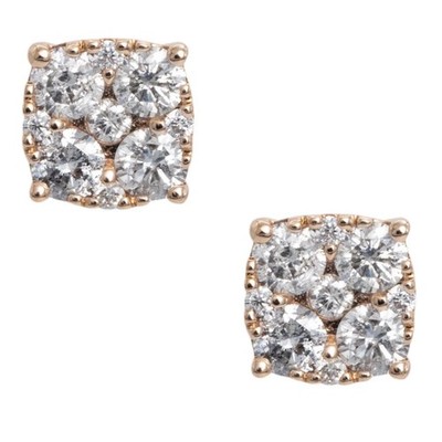 Rose Gold 925 Sterling Silver Square Flower Set Iced Cz Cluster Stud Earrings