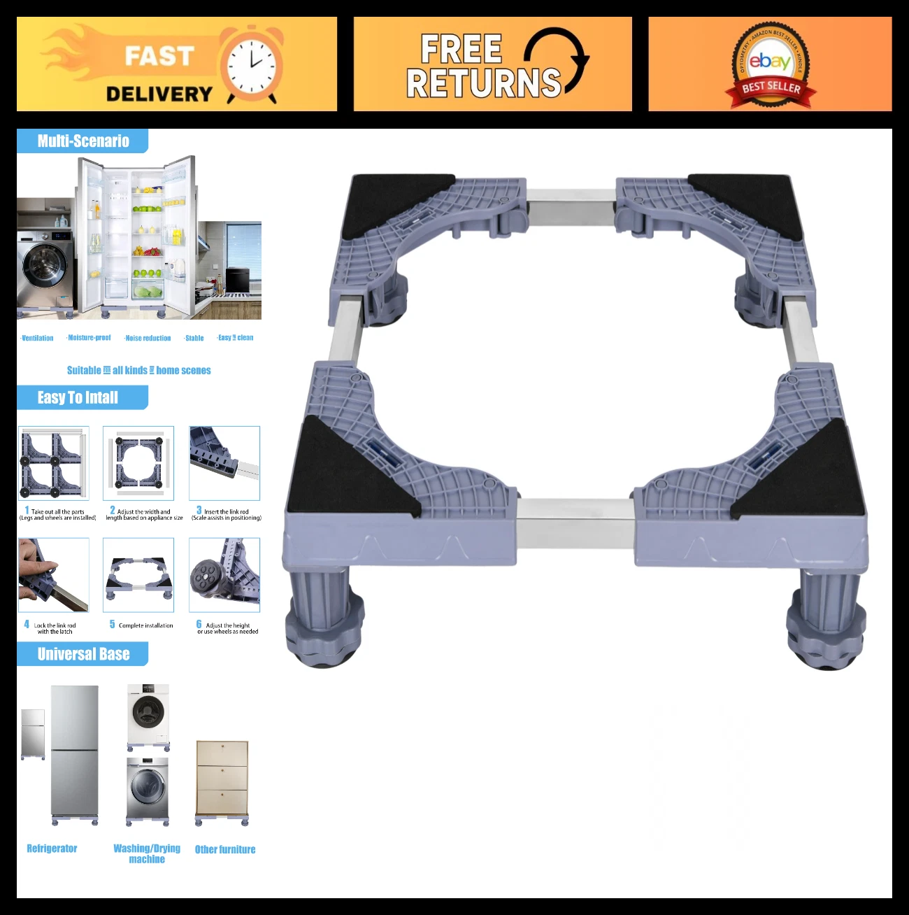Adjustable Mini Fridge Stand with Mobile Roller - Multi-Functional Base for Wash
Opens in a new wind
