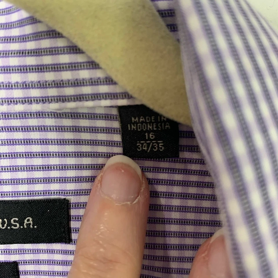 Camisa John Varvatos EE. UU. 16 Púrpura Estampado de Guinga Calce Ajustado Abotonada Manga Larga Foto 3 de 4