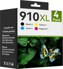 910XL Ink Cartridges 4-Pack for HP OfficeJet Pro 8010 8020 XL Black Cyan